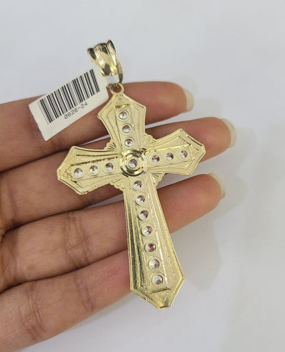 Men's 10K Yellow Gold Jesus Cross Necklace 8mm Rope Chain 20–30 Inch Religious Gift Jewelry