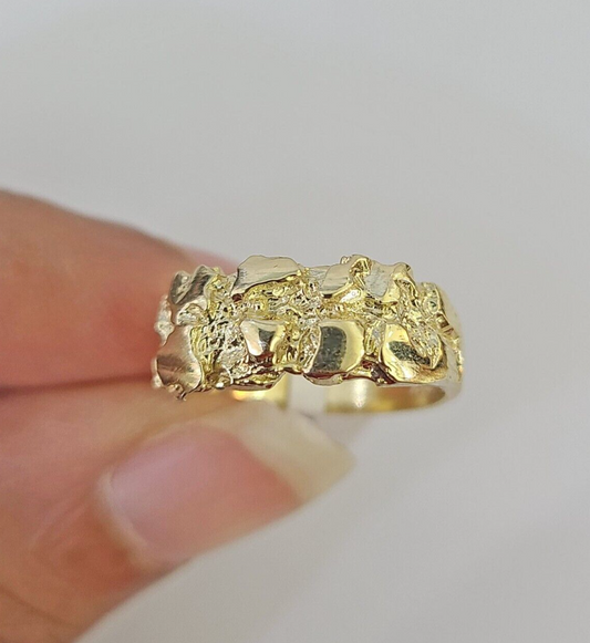 Real 10k Nugget Ring Yellow Gold Casual Ring 10kt Genuine All Sizes / Unisex
