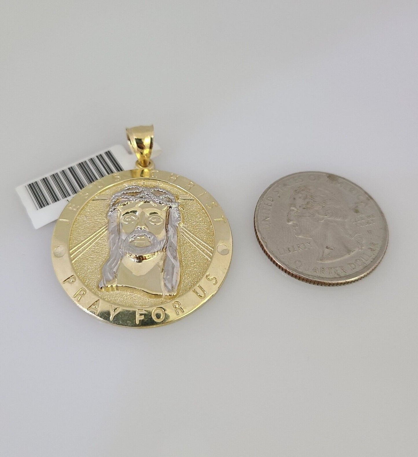 Real 10k Gold Byzantine Chain Jesus Charm Pendant SET 3mm 26 Inch Mens Necklace