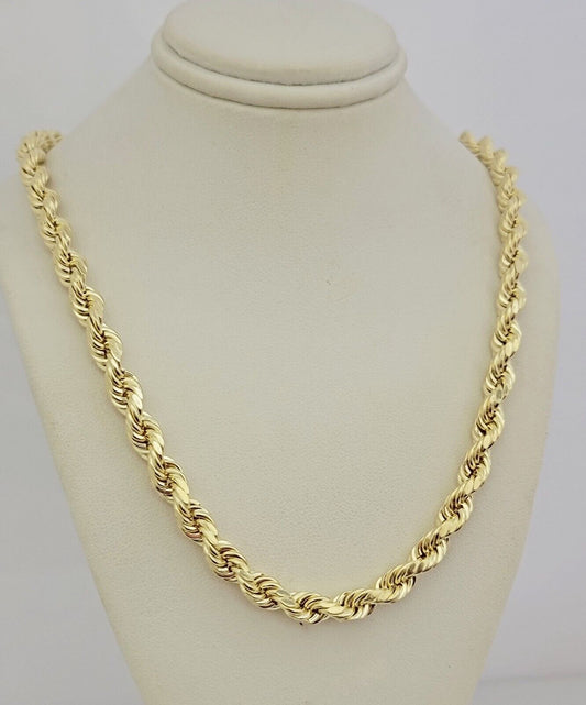10K Yellow Gold Rope Chain Necklace 7mm 26 Inch REAL 10kt Diamond Cuts, Men's