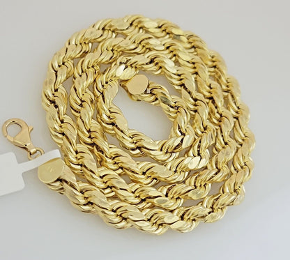 10K Yellow Gold Rope Chain Necklace 8mm 22 Inch REAL 10kt Diamond Cuts For Mens