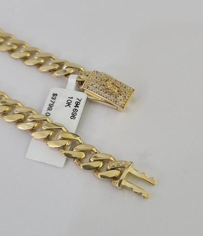 Real 10k Gold Monaco link Bracelet 7mm 7" 8" 10kt Men Women Box Clasp Genuine