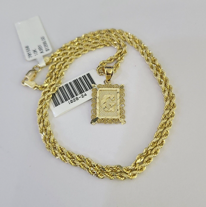 10k Gold Initial G Charm Rope Chain 16"-26" 2.5mm SET Necklace Alphabet Pendant