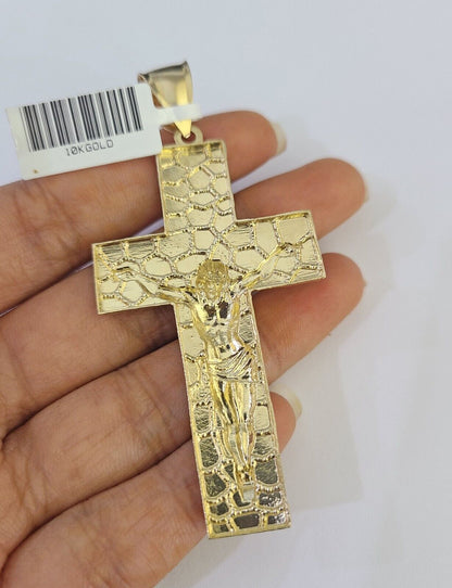 10k Gold Byzantine Necklace Jesus Cross Charm 20-30 inches 6mm SET Chain Pendant