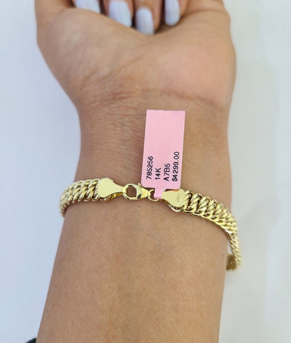 14K Gold Flat Byzantine Link Princesa Bracelet 7mm 7" inch Real Yellow 14Kt