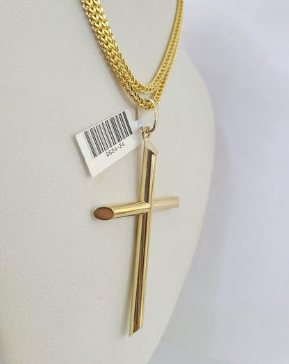 10K Gold Franco Chain Jesus Cross Charm Pendant 20-26 inches 2.5mm REAL Yellow