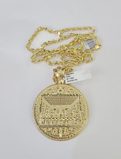 10k Solid Rope Chain Last Supper Charm Set 4mm 20"-28" Necklace Gold Yellow