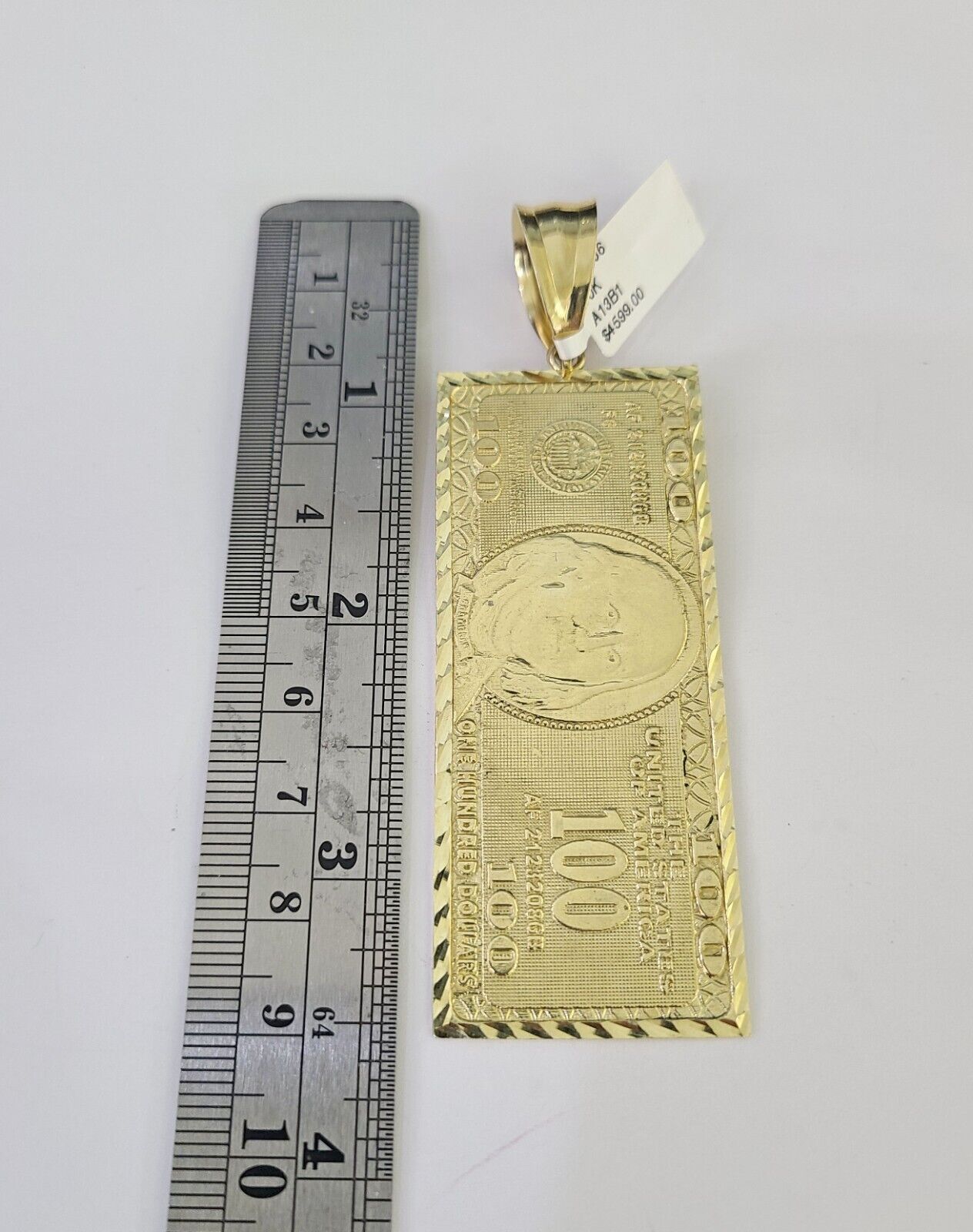 10K gold dollar bill inspired pendant necklace with Franco chain design