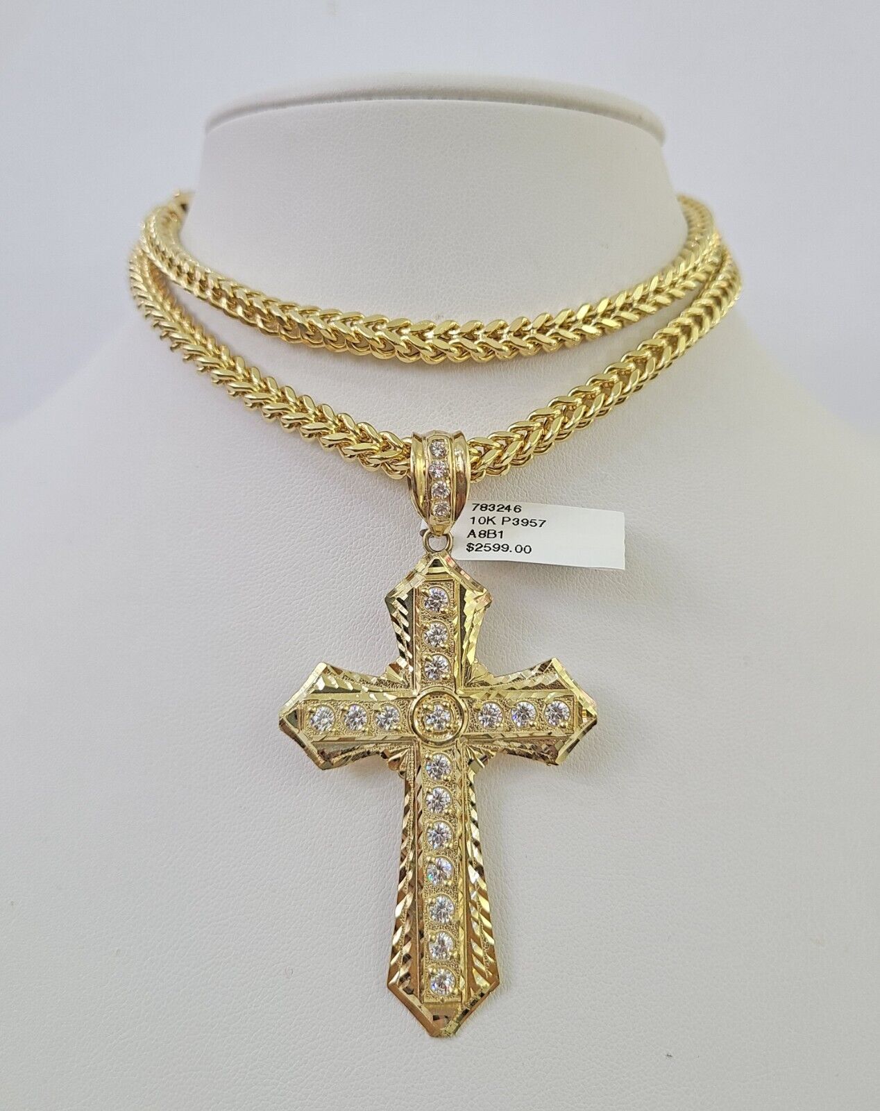 Polished 10K gold Jesus cross pendant necklace with chain links