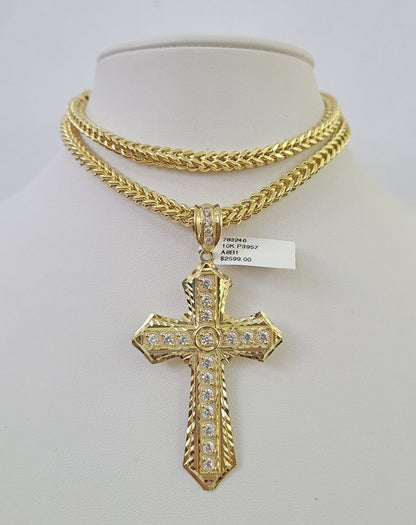 Polished 10K gold Jesus cross pendant necklace with chain links