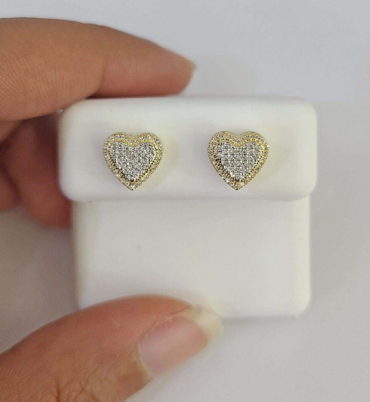 10k Heart Diamond Earrings Real Screw-Back Ladies / Women Studs Yellow Gold