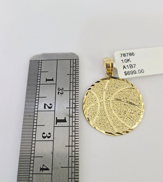 10k Solid Gold Cuban Curb Chain Basket Ball Pendant 2mm 18"-24" SET Necklace