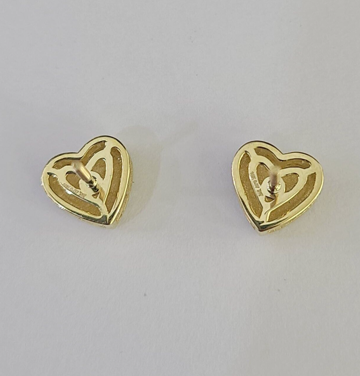 10k Heart Diamond Earrings Real Screw-Back Ladies / Women Studs Yellow Gold