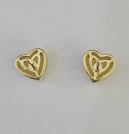10k Heart Diamond Earrings Real Screw-Back Ladies / Women Studs Yellow Gold