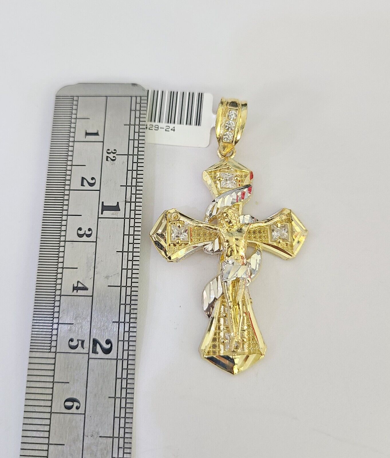 Polished 10K gold Jesus cross pendant necklace with chain links
