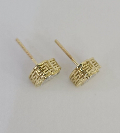 10k Heart Diamond Earrings Real Screw-Back Ladies / Women Studs Yellow Gold