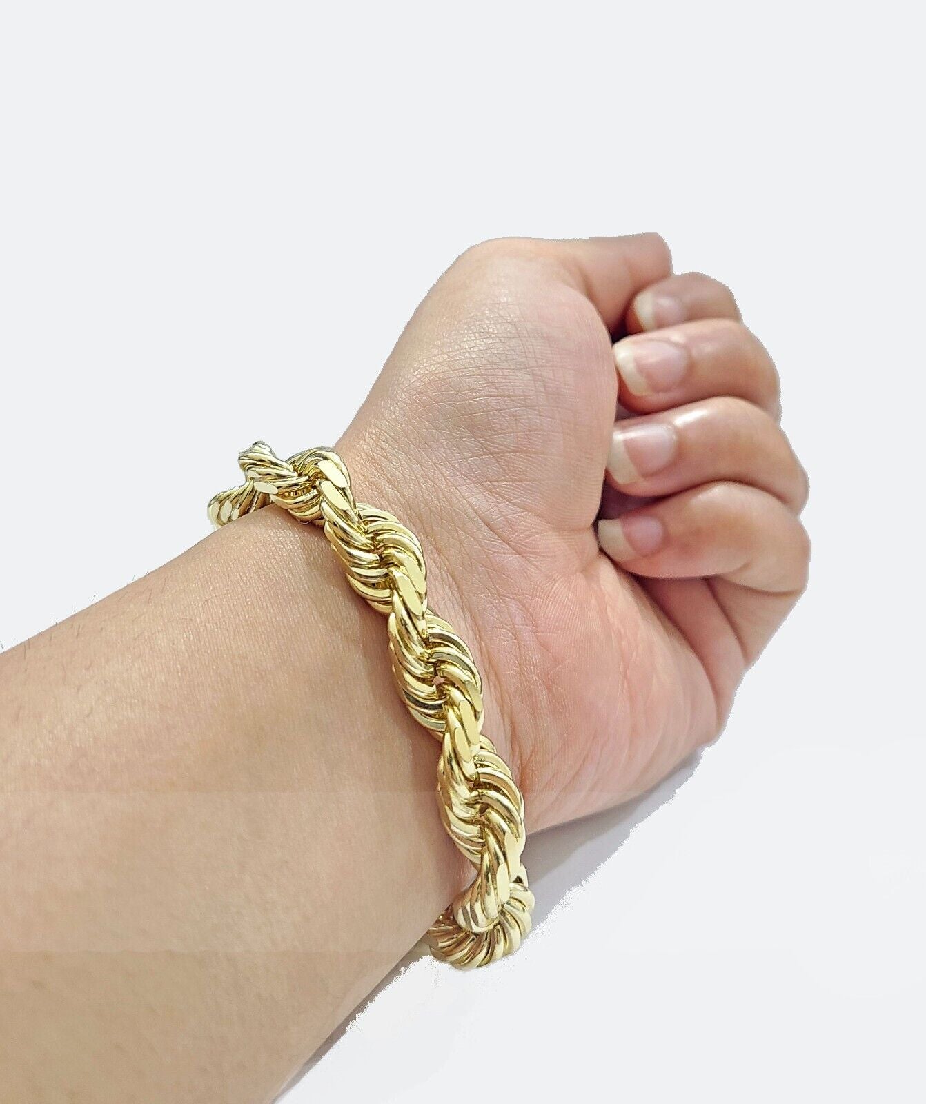 Real 10k Yellow Solid Gold 10mm Rope Bracelet 9 inch 10kt Men's