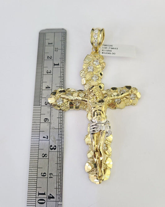 10K Franco Chain Jesus Cross Pendant Charm Necklace 20"-26" 5mm Gold Yellow SET