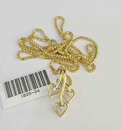 10K Solid Franco Chain Hearts Pendant Charm Necklace 16"-22" 1mm Gold Ladies