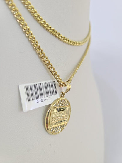 10K Gold Miami Cuban Chain Last Supper Charm 18"-30" 3mm REAL Pendant Necklace