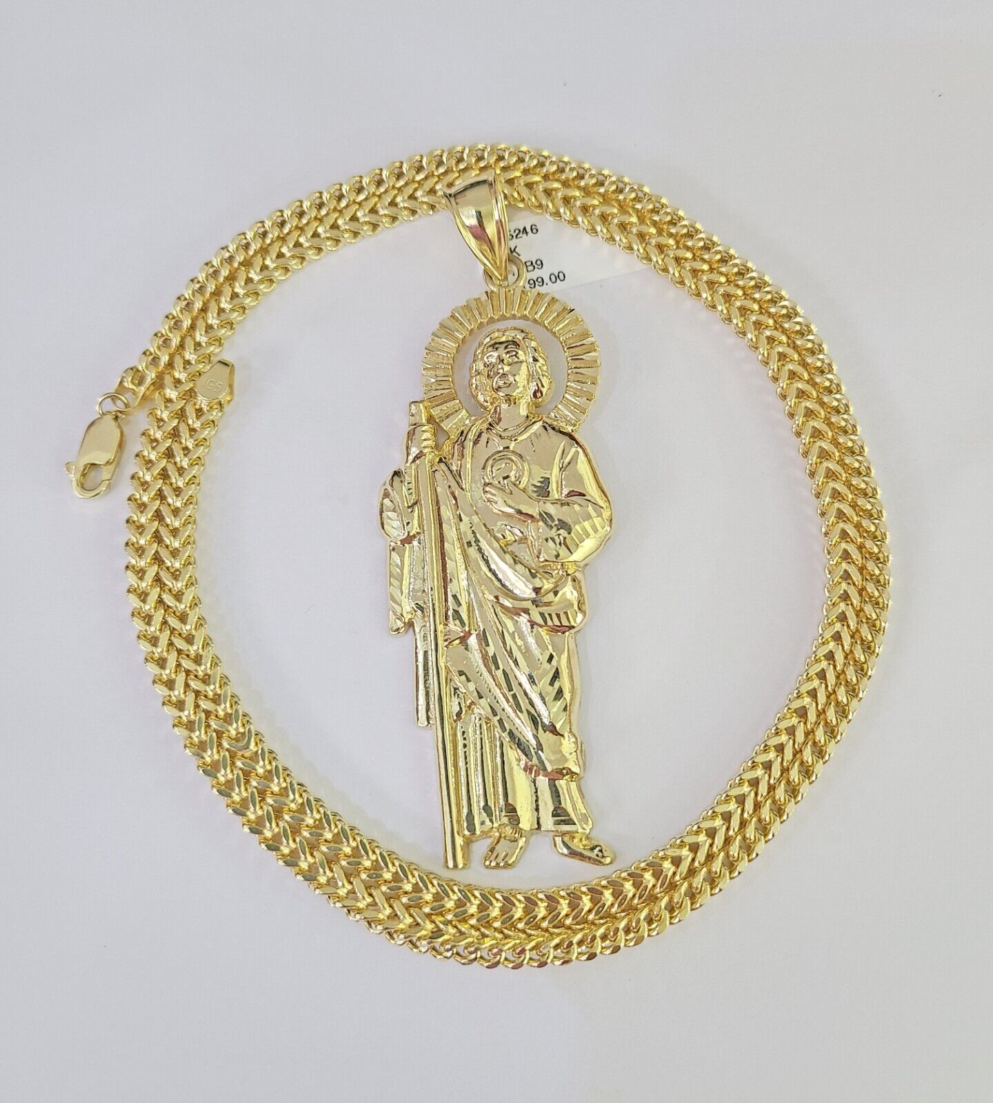 10K yellow gold Saint Jude pendant and Franco chain necklace set by Reva Jeweler