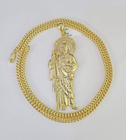 10K yellow gold Saint Jude pendant and Franco chain necklace set by Reva Jeweler