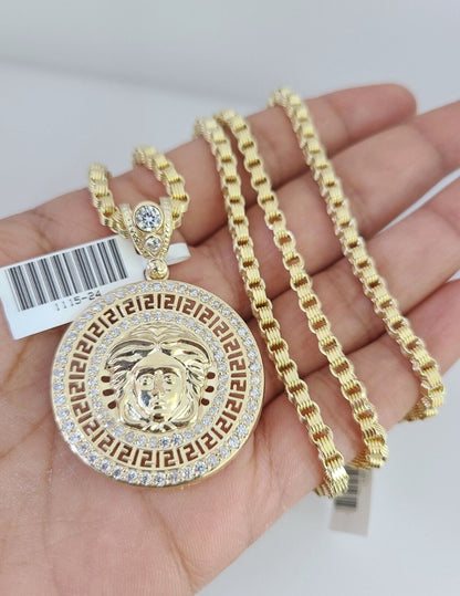 10k Gold Byzantine Chain Medusa Head Pendant SET REAL 10kt 3mm 18"-28" 10Kt