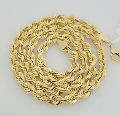 Real 10k Gold Necklace 6mm Rope 30 Inch Diamond Cut Solid 10kt Chain For mens