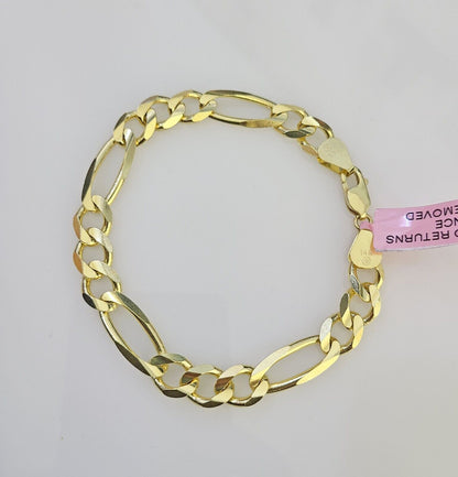Real 14k Yellow Gold Figaro link Bracelet 8mm 8" Inch Mens Genuine