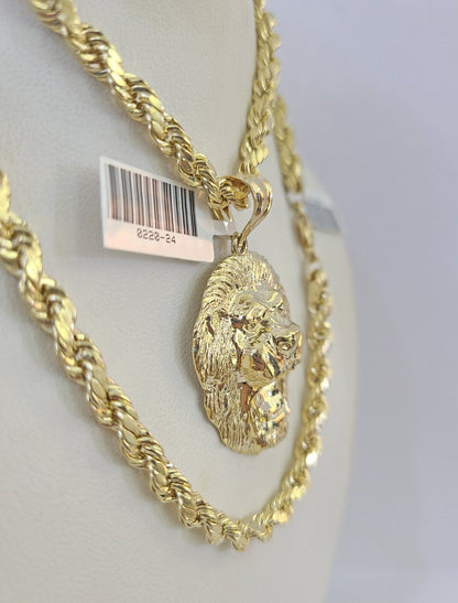 Real 10k Rope Chain Lion Charm Set 5mm 20"-30" Inch Necklace Yellow Gold