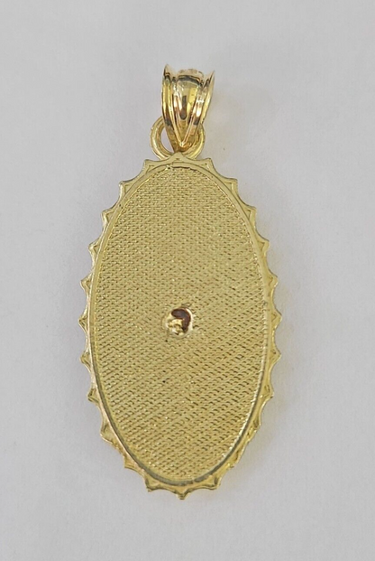 Real 10K Virgin Mary Pendent Charm 10kt Yellow Gold 1" Oval Holy Mother
