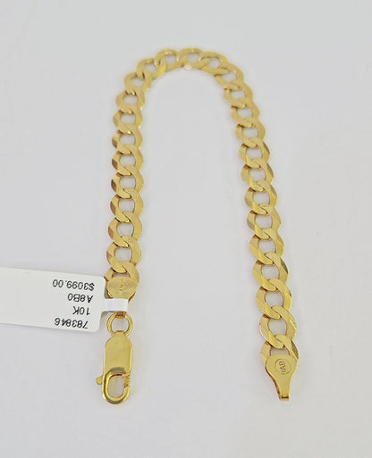 10k Solid Cuban Curb Link Bracelet Gold 7mm 7 Inches Women Real Yellow Gold