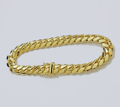 Solid 14k Gold Bracelet 9mm Miami Cuban Link 8 inch Mens Real 14kt Yellow Gold
