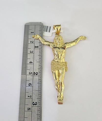 10K yellow gold Jesus pendant and Franco chain necklace set by Reva Jeweler