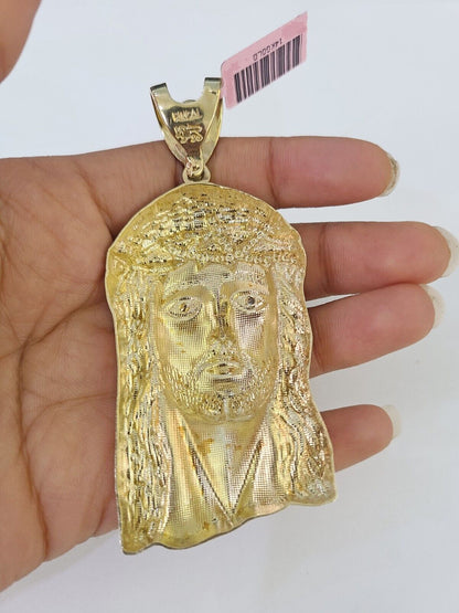 Real 14k Solid Gold Chain Jesus Head Pendant Charm SET Miami Cuban Link 6mm Necklace