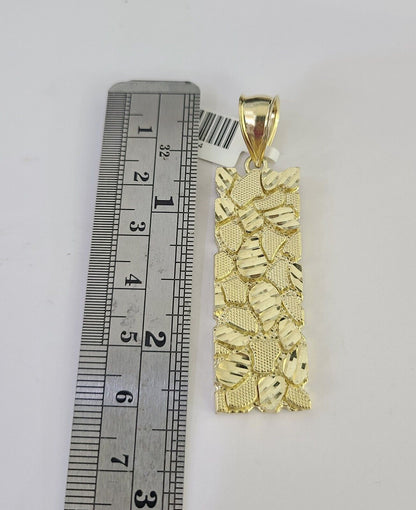 10k Gold Chain Nugget Charm Solid Cuban Curb Necklace 9mm 20"-30" SET