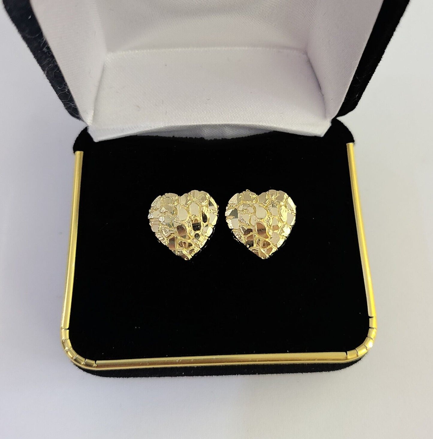 10k Gold Nugget Heart Earrings With Push Back Real 10kt Gold Studs Unisex