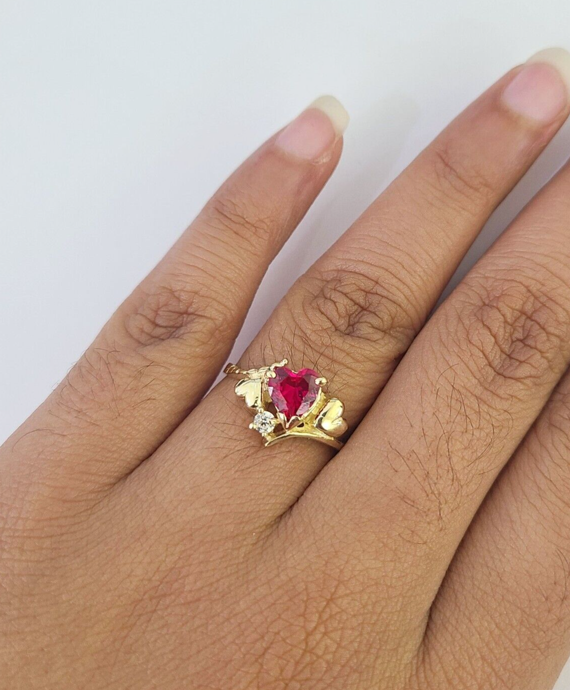 Real 10k Yellow Gold Hearts Ring For Ladies 10Kt Genuine All Sizes