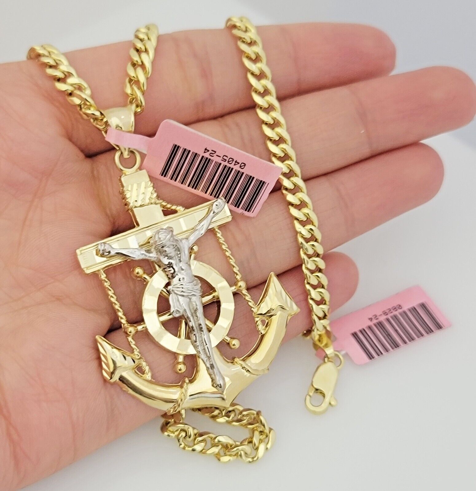 Real 14k Gold Pendant Chain SET Miami Cuban Link 5mm 26" Necklace Anchor Charm