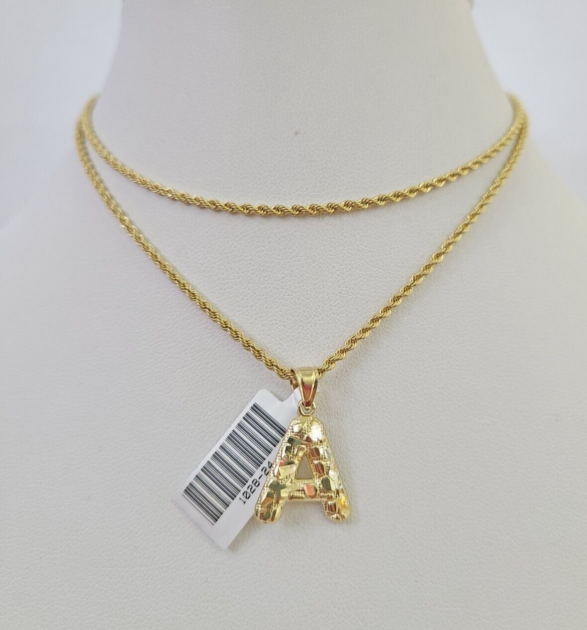 10k Gold Initial A Charm Rope Chain 16"-26" 2.5mm SET Necklace Alphabet Pendant