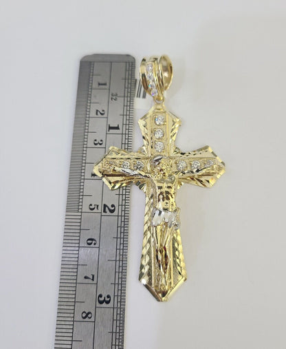 Real 10K Yellow Gold Jesus Cross Pendant with 8mm Rope Chain 20–30" Men's Religious Necklace