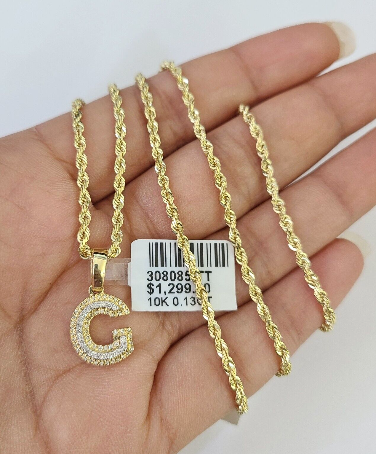 G initial diamond pendant close-up