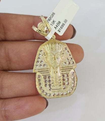 10K Franco Chain Pharaoh Pendant Charm Necklace 20"-26" 3mm Gold Yellow SET