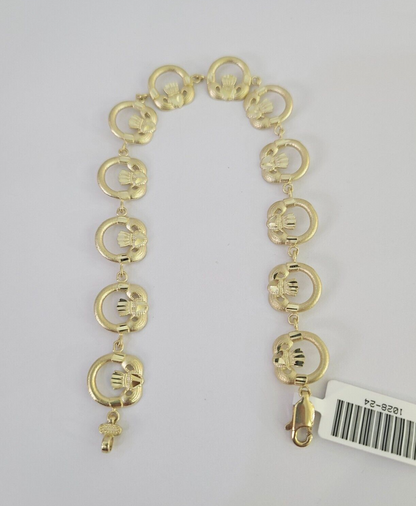 Real 10K Love Claddagh Friendship Bracelet 11mm 7 Inches 10kt Yellow Gold