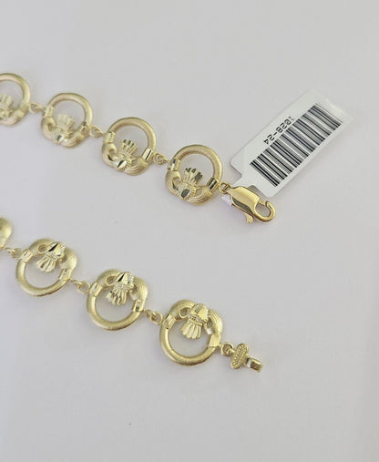 Real 10K Love Claddagh Friendship Bracelet 11mm 7 Inches 10kt Yellow Gold