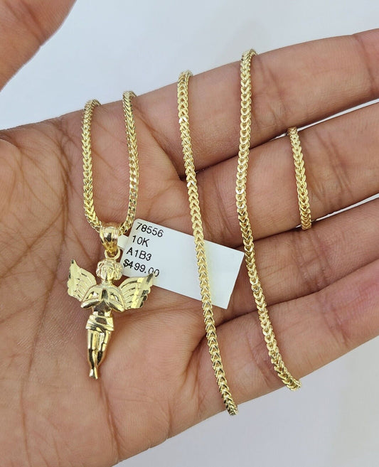 10K gold praying angel pendant and Franco chain necklace set by Reva Jeweler
