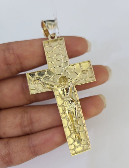 10K Yellow Gold Rope Chain Jesus Cross Pendant Set 8mm Men's Necklace 20–30 Inch Diamond Cut Religious Jewelry