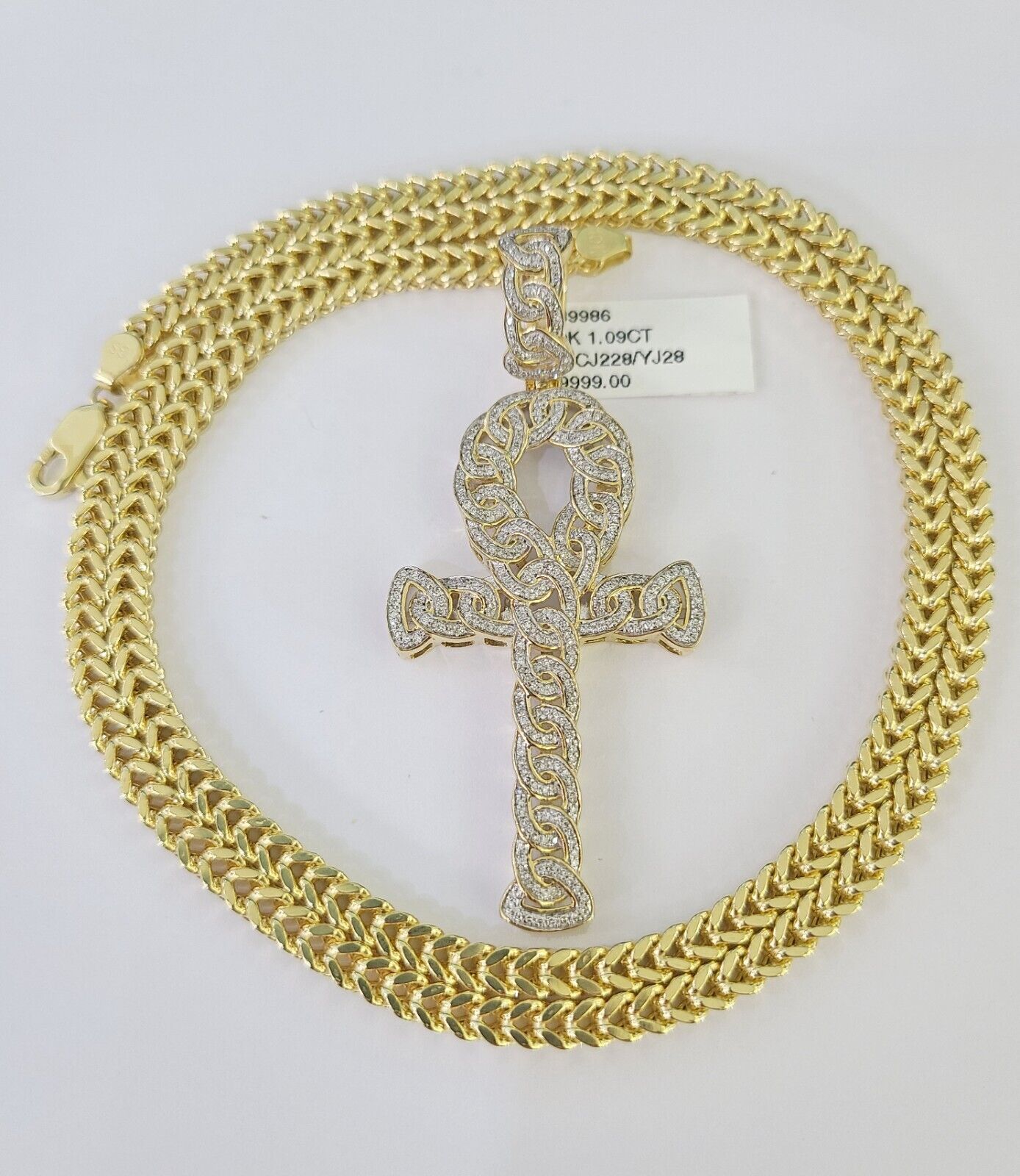 Luxury 10K gold Franco chain necklace with diamond cross pendant charm