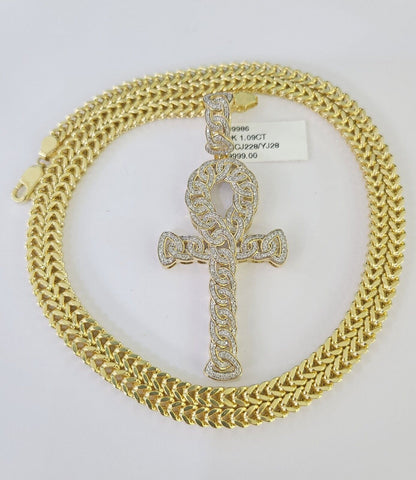 Luxury 10K gold Franco chain necklace with diamond cross pendant charm