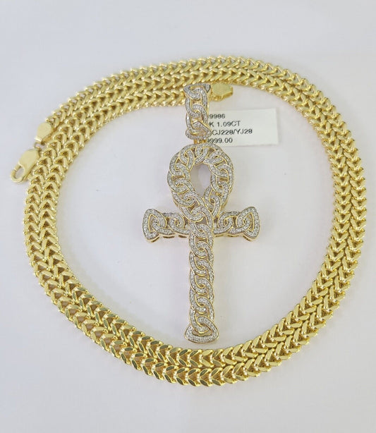 Luxury 10K gold Franco chain necklace with diamond cross pendant charm